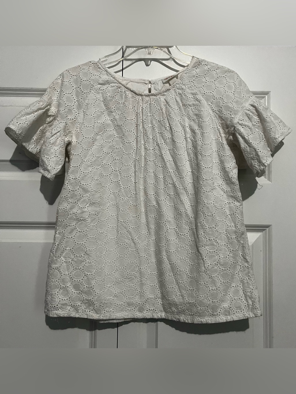Cat & Jack Kids White Eyelet Short-Sleeve Blouse Size L